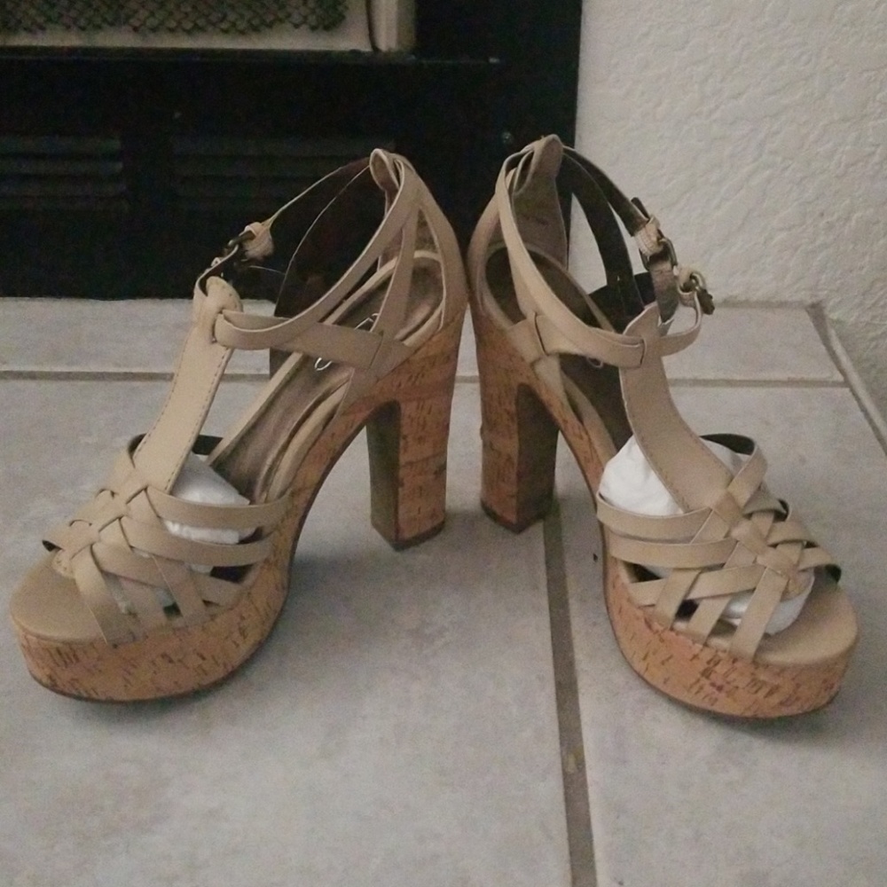 Aldo nude cork platforms